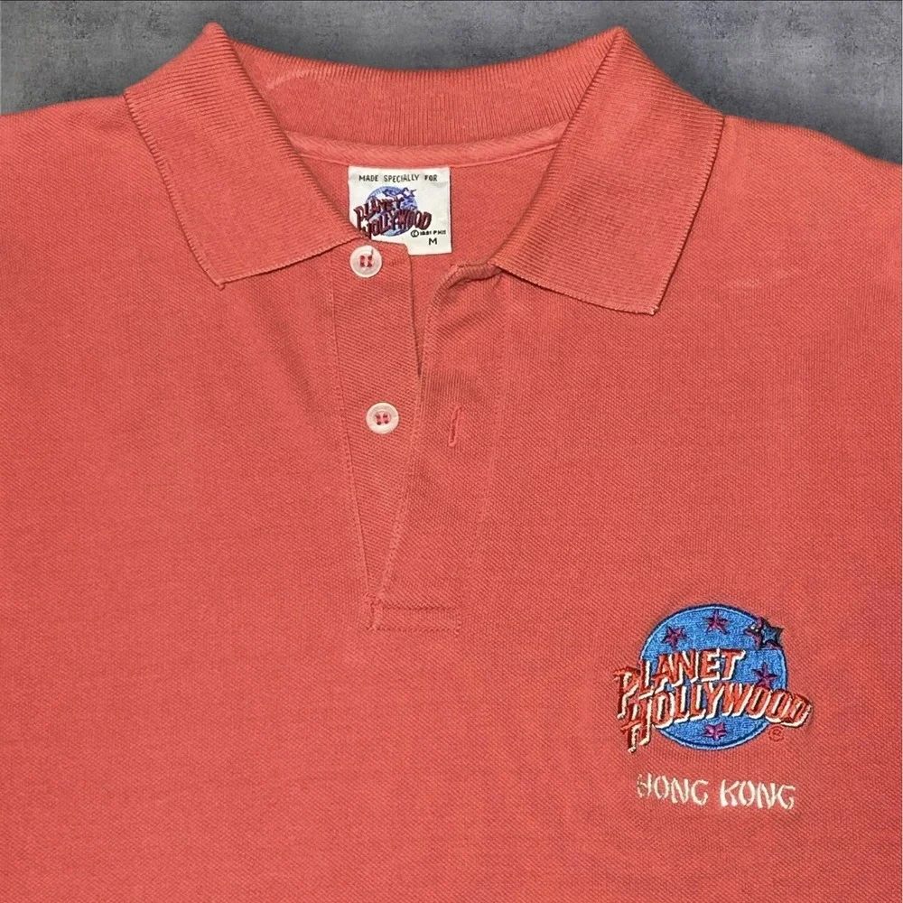 VIntage Planet Hollywood Hong Kong Beach Polo Sz M Salmon Color Shirt Logo 1991 - Picture 3 of 3